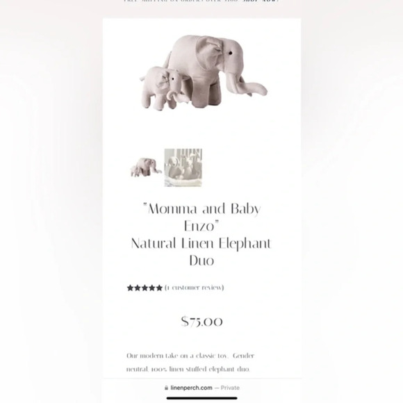 NWT Linen Perch Momma and Baby Enzo Natural Linen Elephant Duo Stuffed Animals - Picture 2 of 13